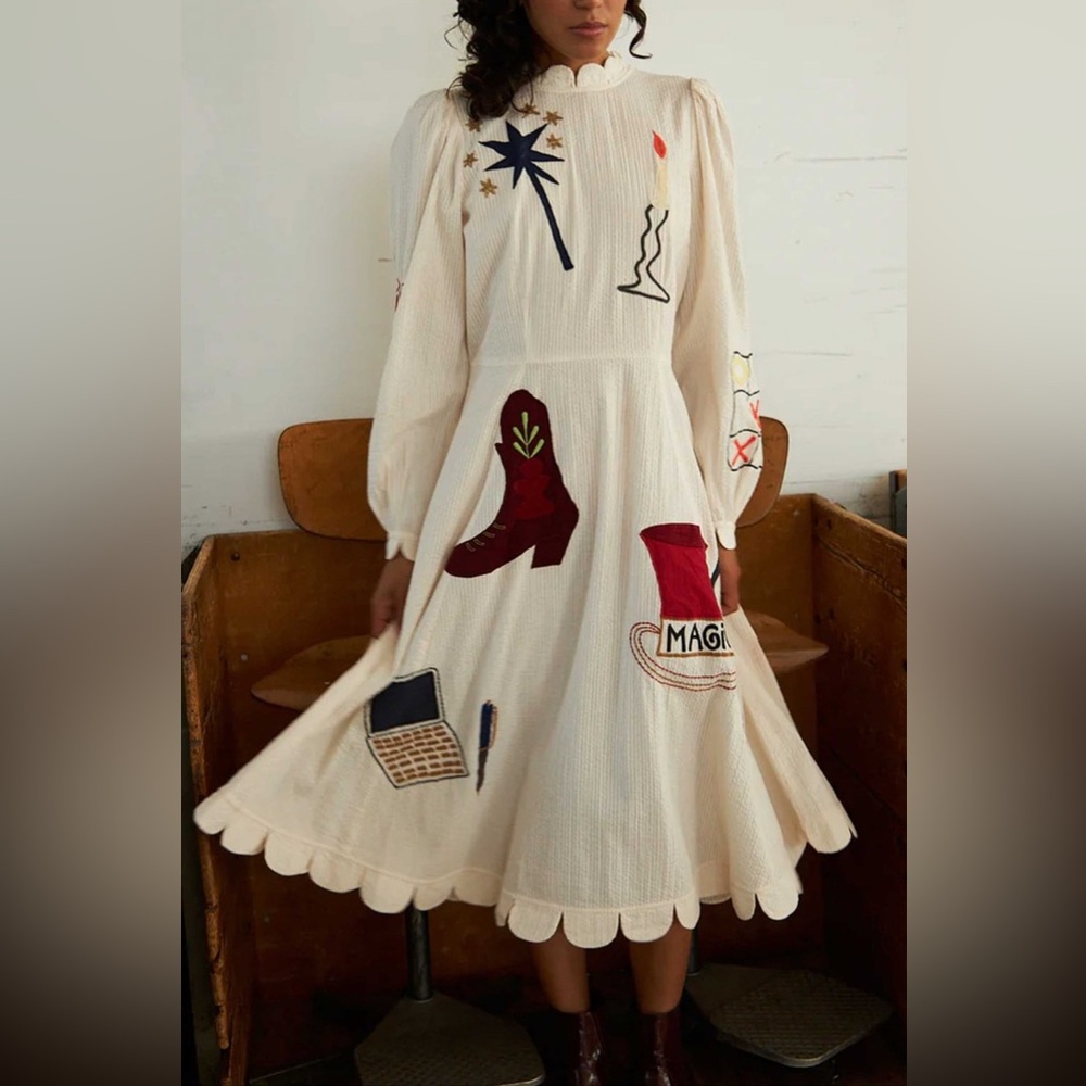 RARE STELLA NOVA Katara Handcrafted Circus Midi Dress - Ivory SIZE XXS Callouts